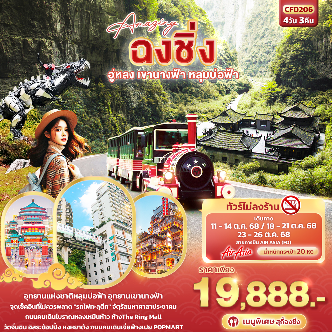 Amazing ฉงชิ่ง อู่หลง เขานางฟ้า หลุมบ่อฟ้า 4 วัน 3 คืน (ไม่ลงร้าน)