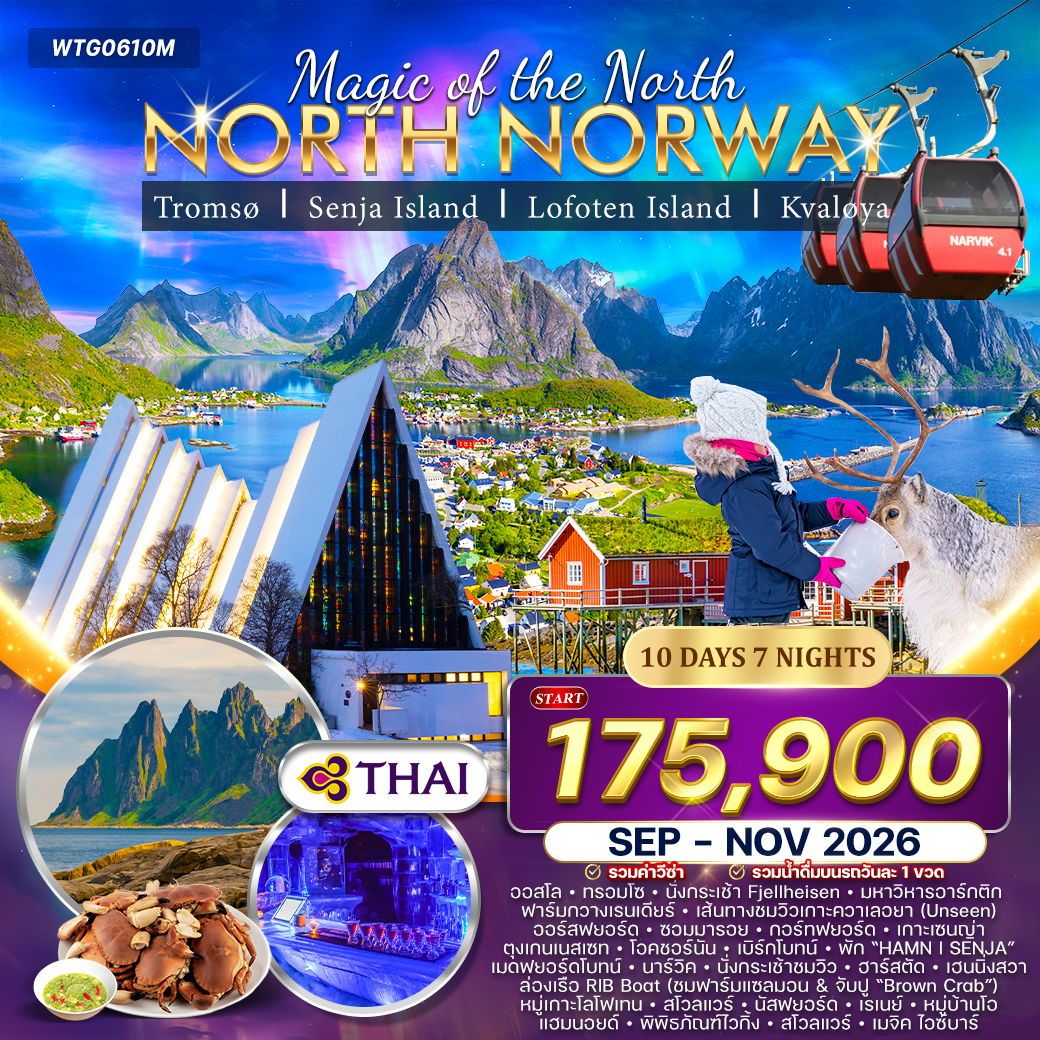 นอร์เวย์เหนือ ล่าแสงเหนือและสัมผัสอาร์กติกเซอร์เคิล 10 วัน (TG) SEP - NOV 2026