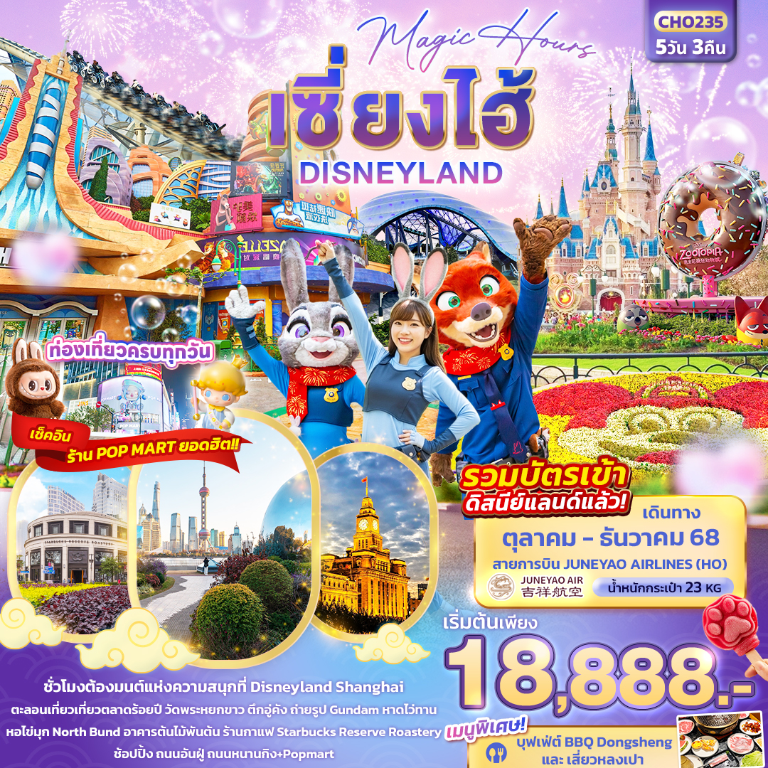 Magic Hours เซี่ยงไฮ้ Disneyland(รวมค่าบัตร) 5 วัน 3 คืน